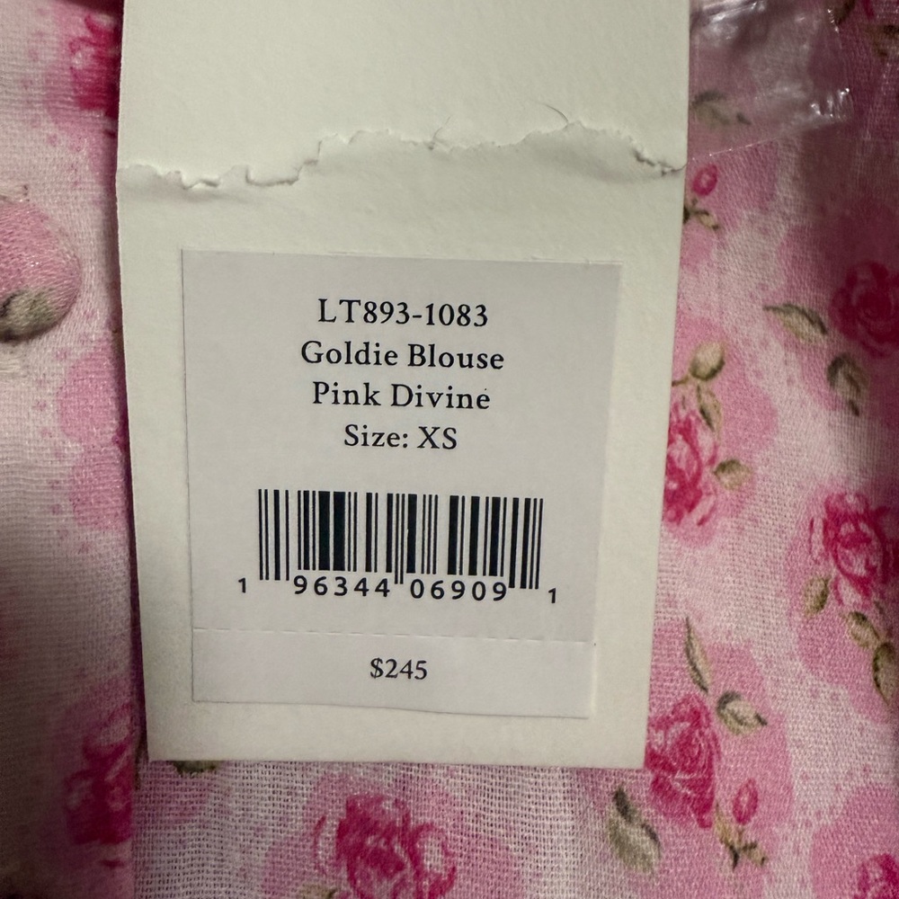 Love Shack Fancy 💐🎀 Pink Floral Ruffle Blouse - Picture 3 of 6